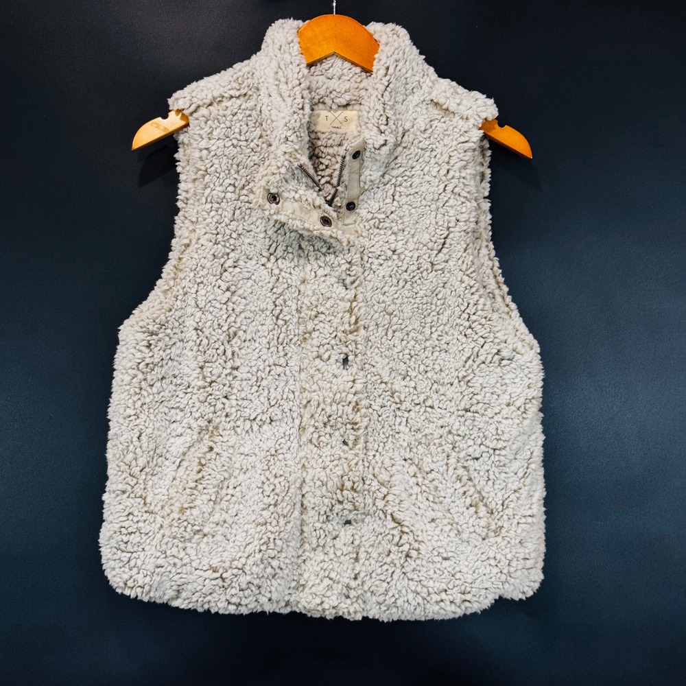 Thread Supply Vest Women Small Cream Sherpa Fleece Zip Snap FRJKA5886 Cozy Gorp